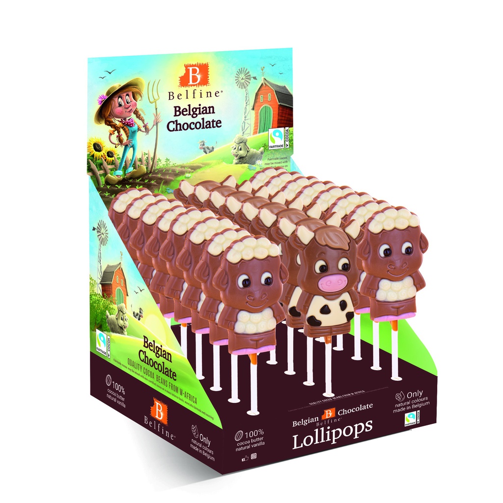Sucette choc lait animaux de la ferme 25gx24