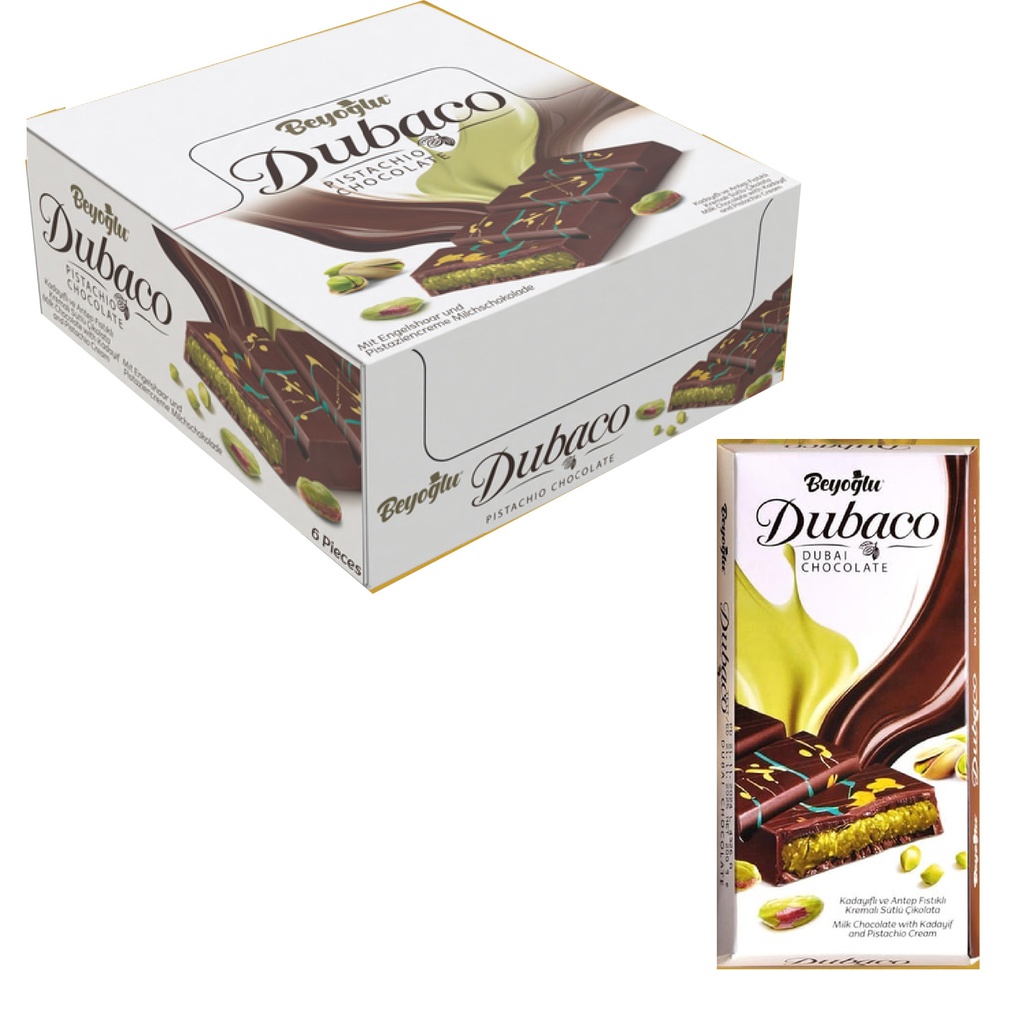 Tablette Dubaï choc lait croust. crème pistache 95 gr x 6