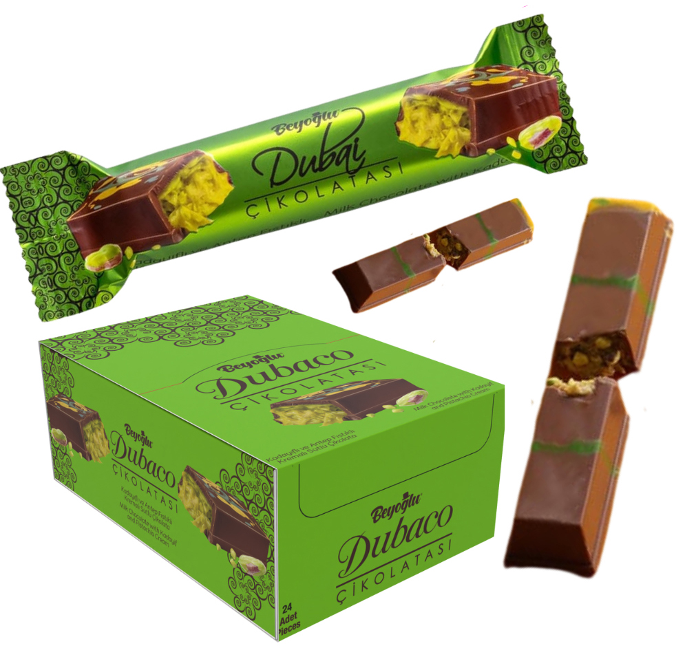 Barre Dubaï choc lait croust. crème pistache 35 gr x 24