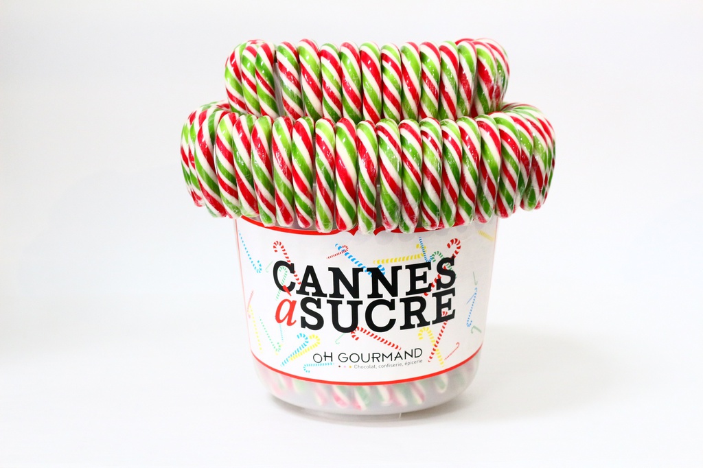 Cannes à sucre verte et rouge mixte 28g en seau 96