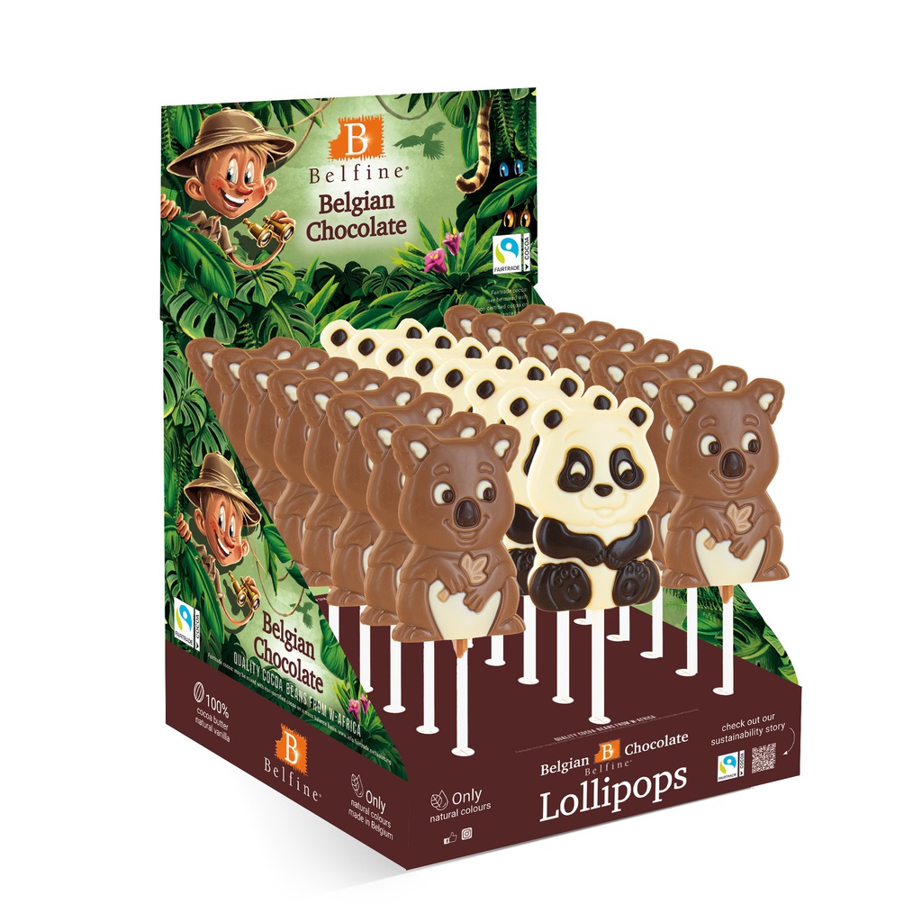 Sucette chocolat lait assorties panda koala 25gx24