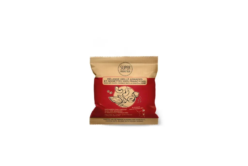 [SPMRP001] Mélange Grillé Amandes et Noisettes 100% Françaises, Noix de Cajou, Raisins Secs au Paprika Fumé - 40g