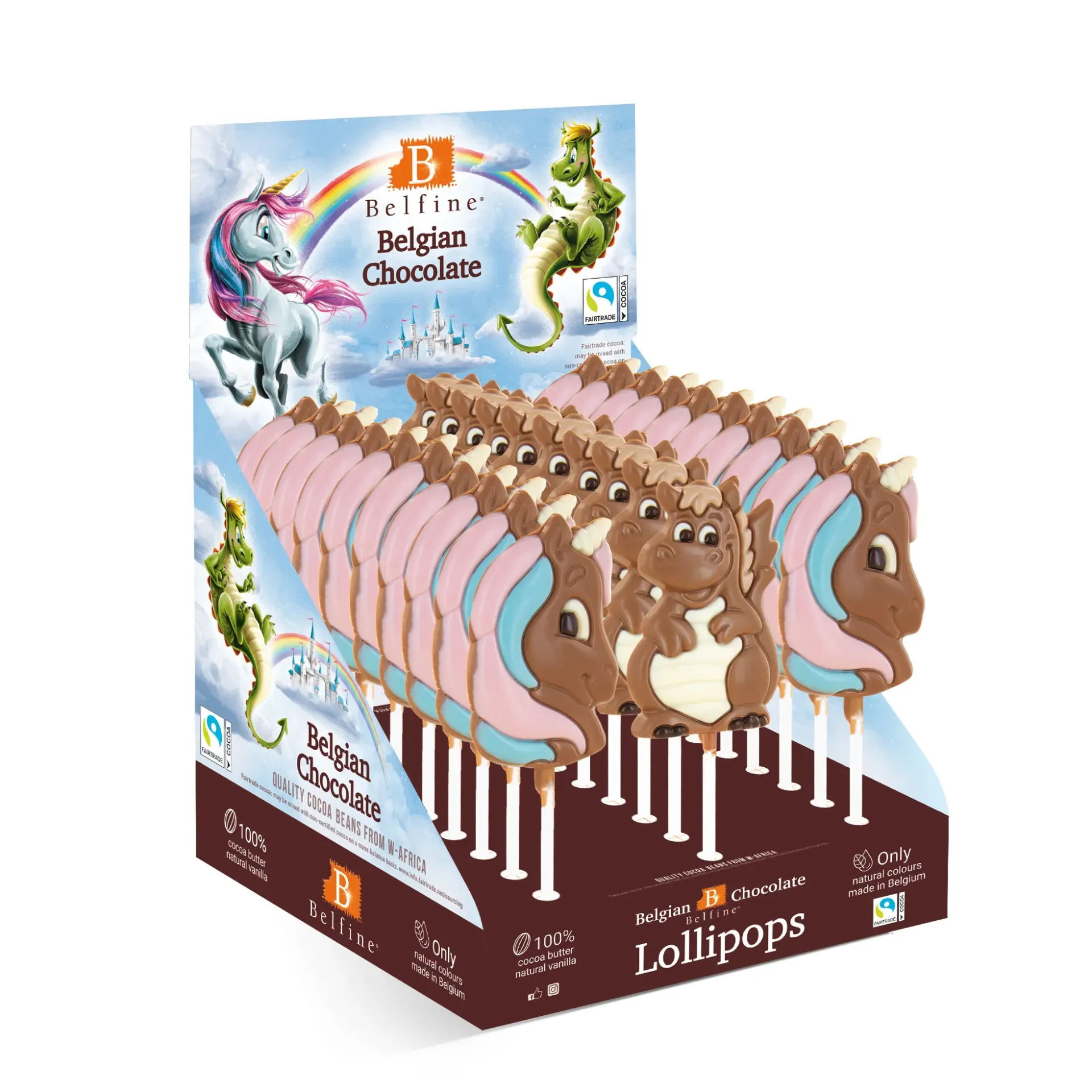 [1008470] Sucette choc lait ass licornes dragons 25gx30