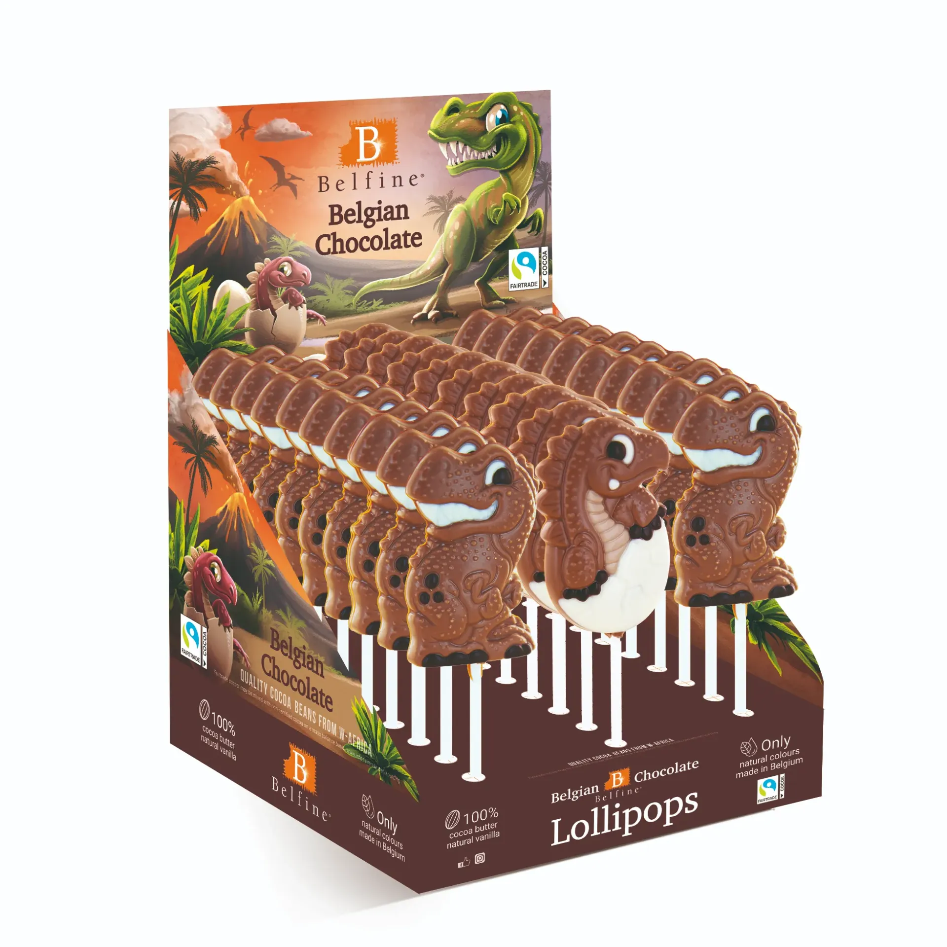 Sucette choc lait ass dino Rexy dino Roary 25gx30