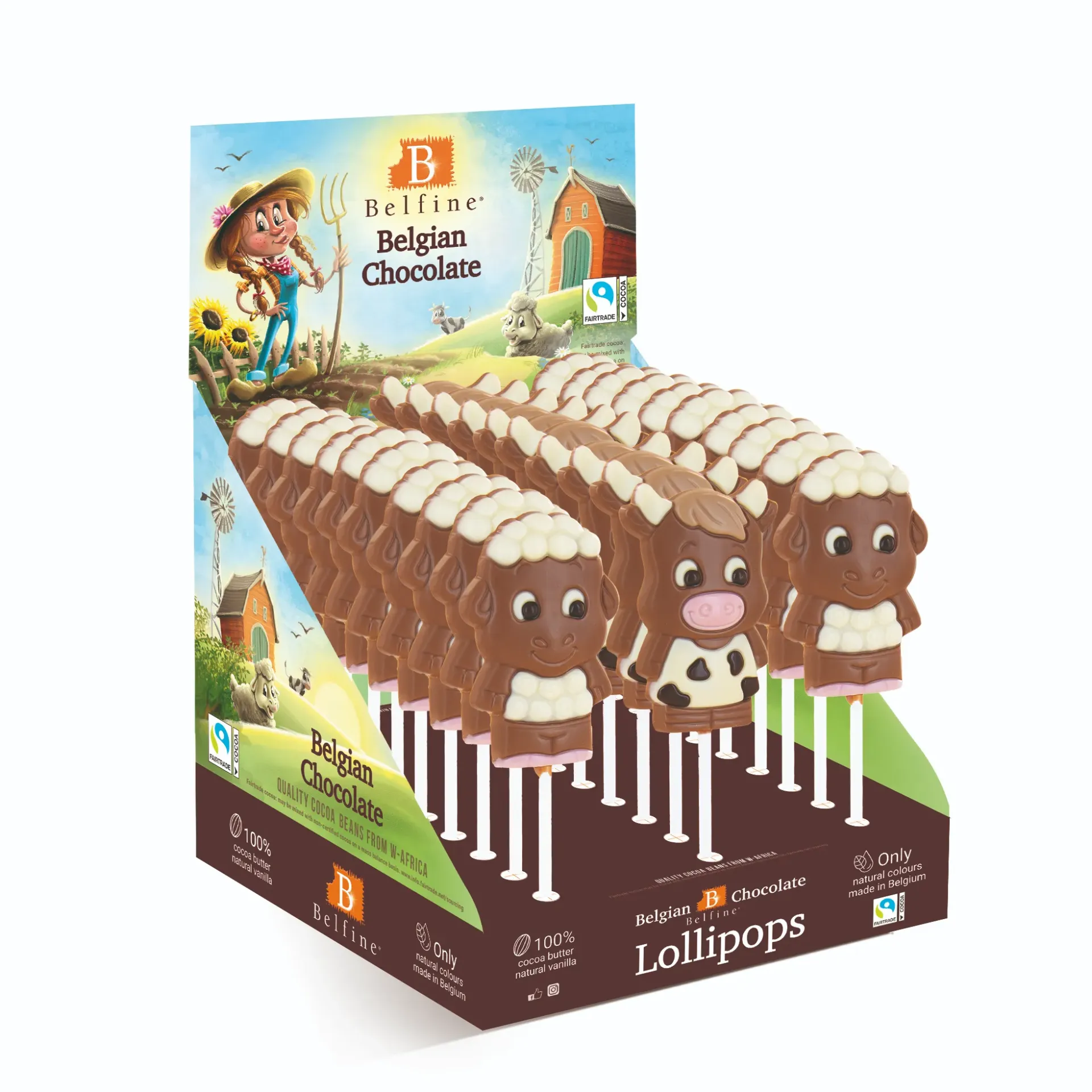 Sucette choc lait animaux ferme 25gx30
