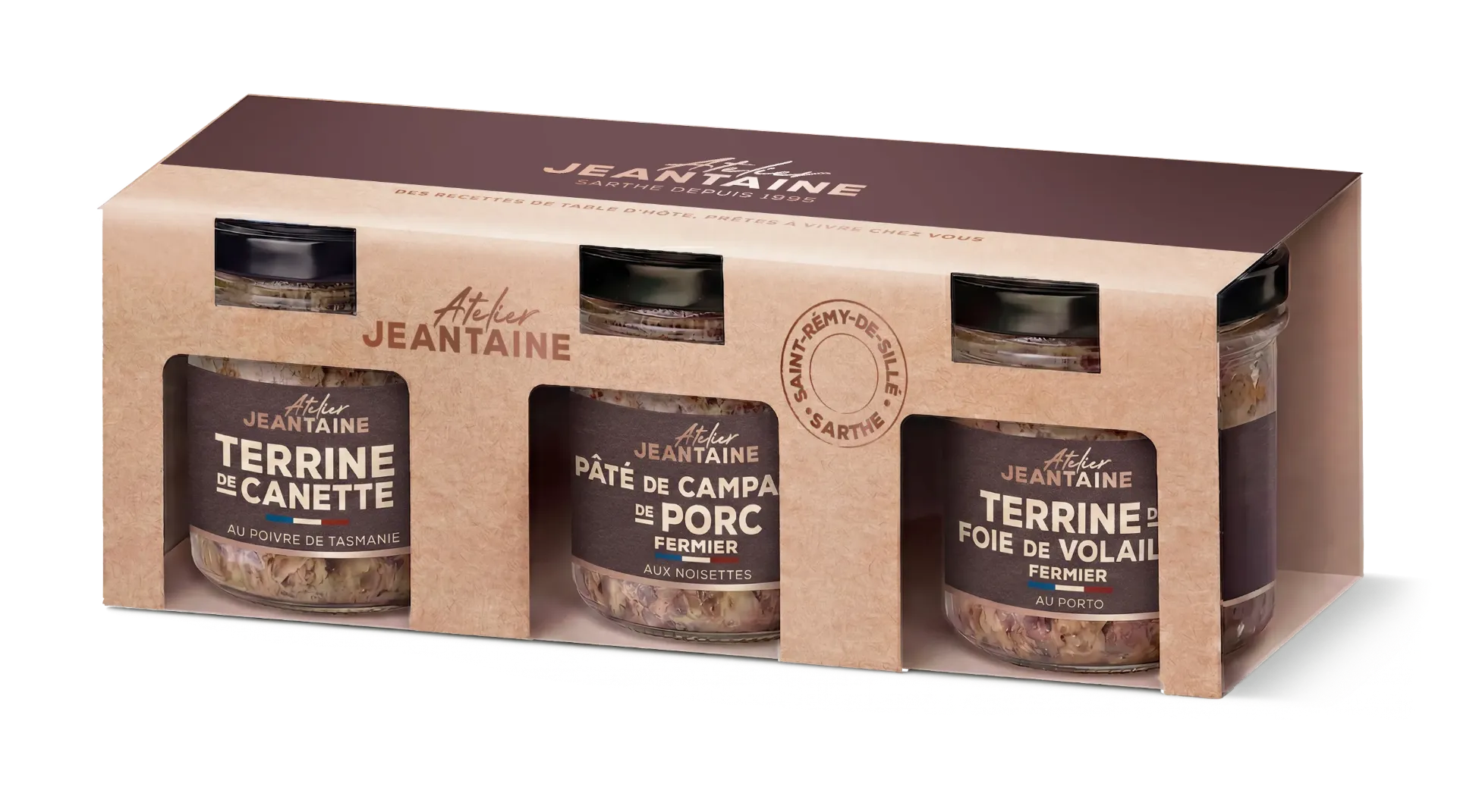 Trio terrines et pâté (cannette, campagne, foie volaille) 300g X6