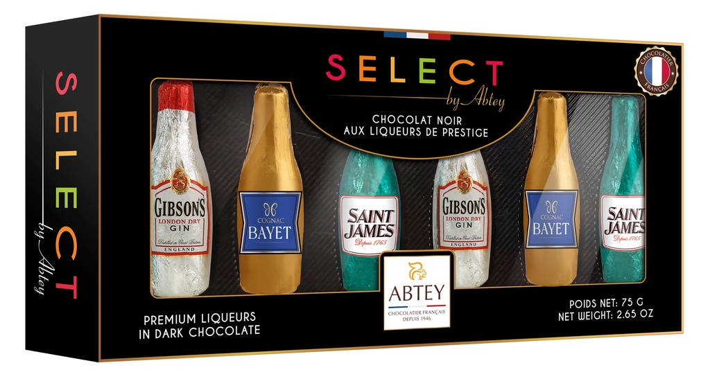 Coffret 6 bout ass. choc noir liqueur 75gx18