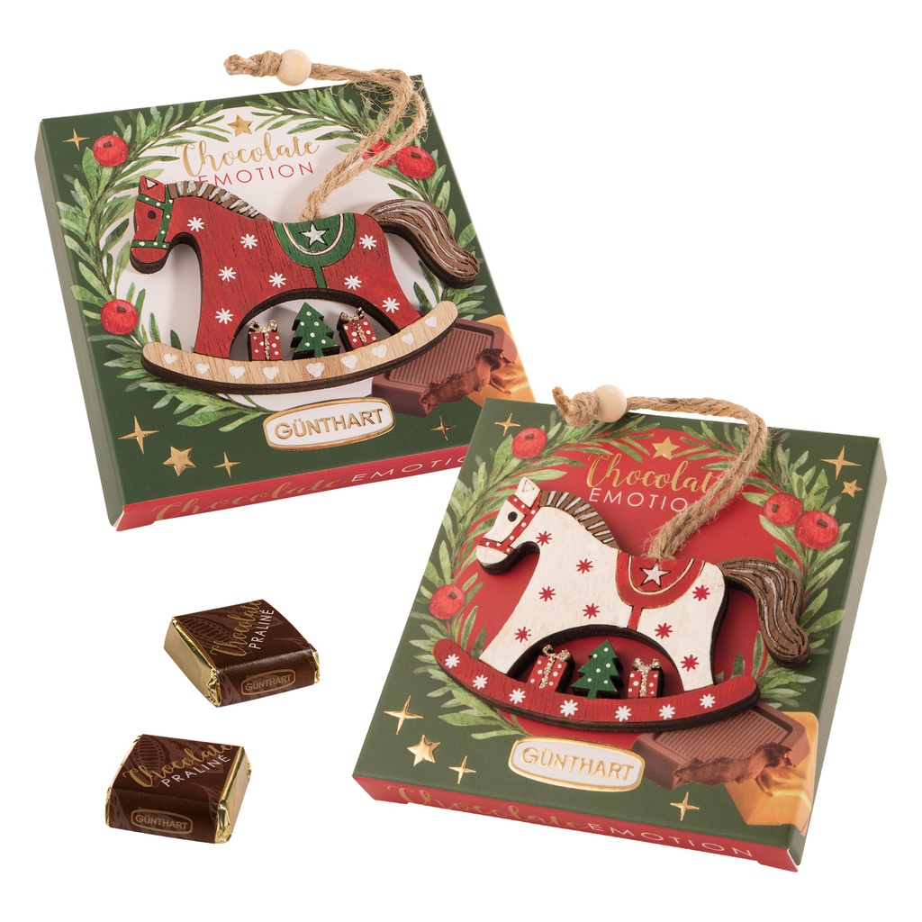 [FD60152] Cheval bascule noël bois étui 4 napolitains 36gx10